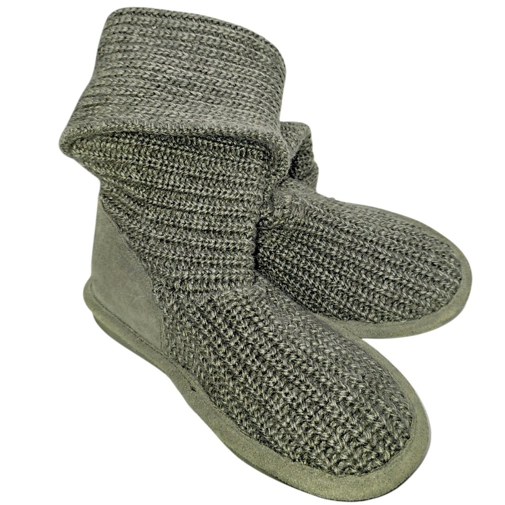Bearpaw Knit Tall Grey Toggle Button Boots Women 6 Suede Trim Wool Blend Lining